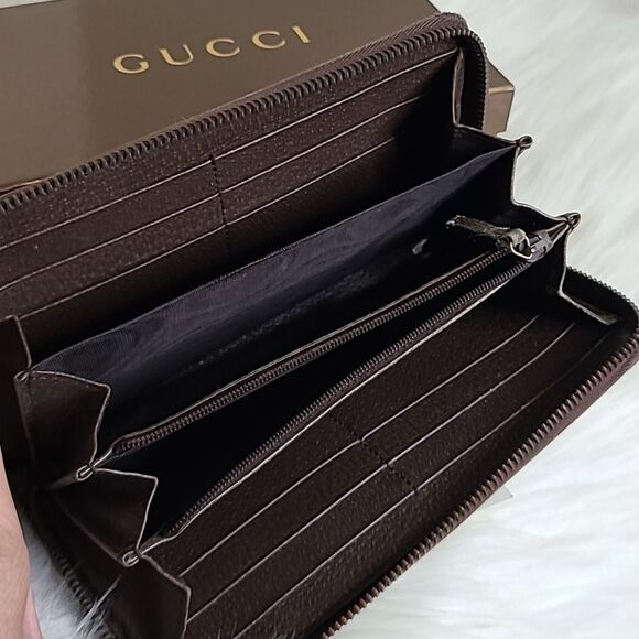 💯Authentic Gucci Round Zip Long Wallet GG Chevron Beige Green Red🍀 - Picture 13 of 16